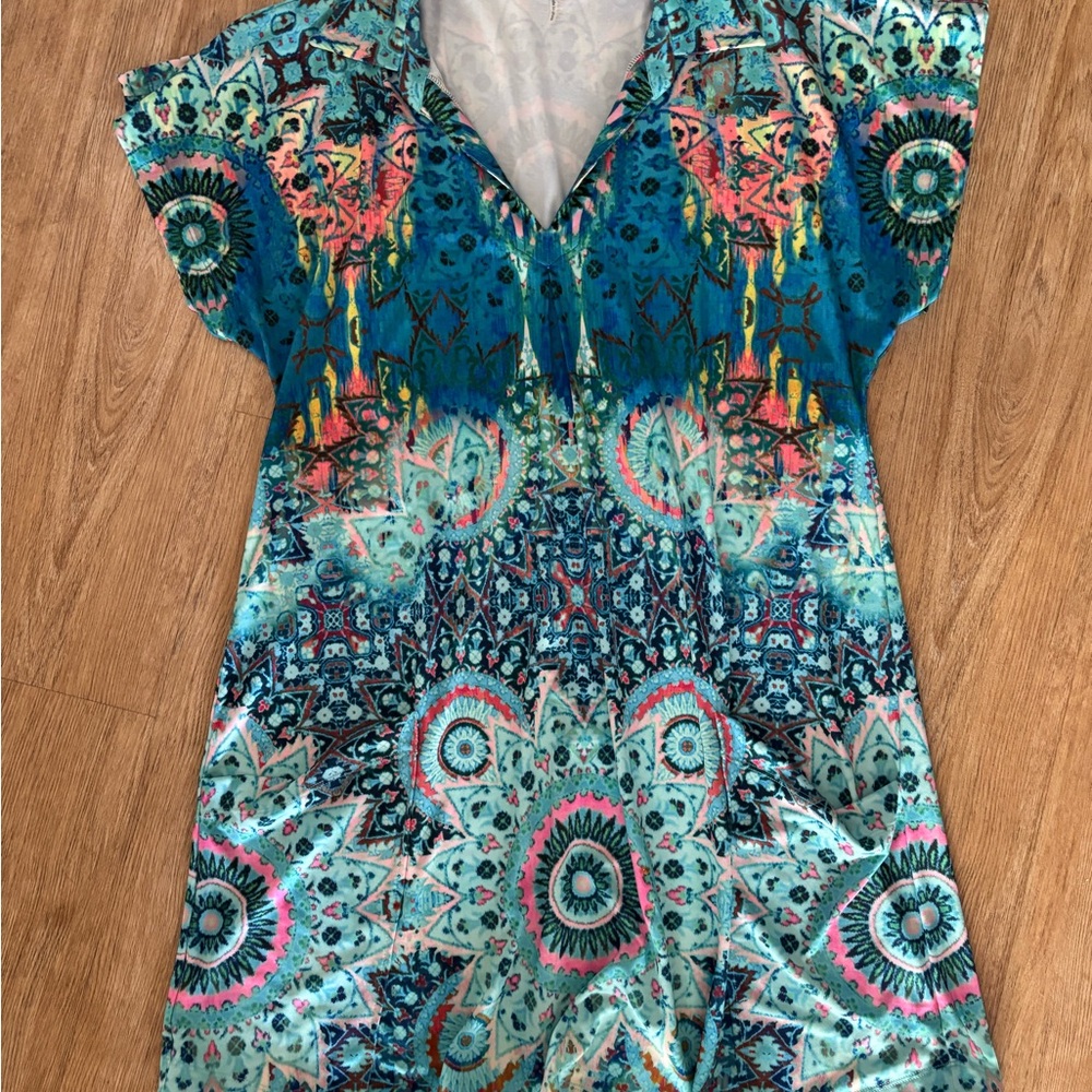 Hale Bob Teal and Coral Patterned Tunic